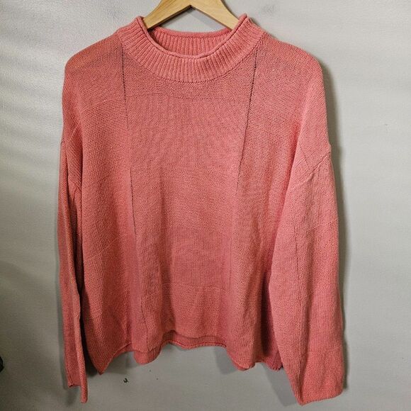 NWT FREE PEOPLE BEACH CORAL/CORA CREW NECK PULLOVER SWEATER COTTON SIZE SMALL - Picture 1 of 16